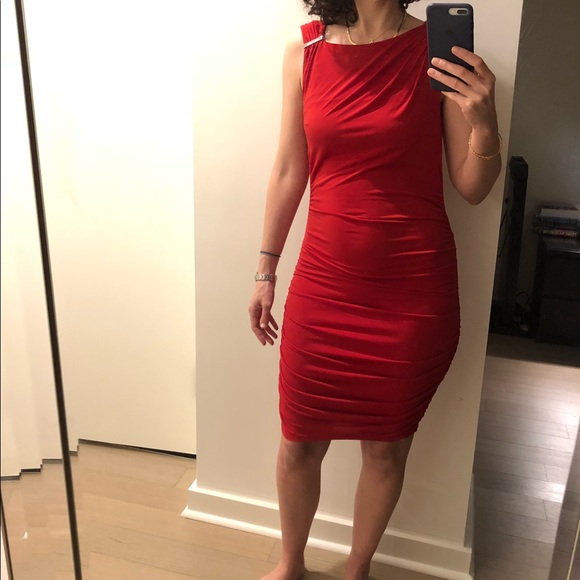 Michael Michael Kors Red Ruched Midi Dress - Picture 6 of 8